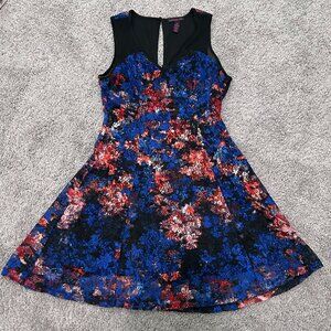 Material Girl Women's Floral Watercolor Lace Fit & Flare A-line Dress Medium